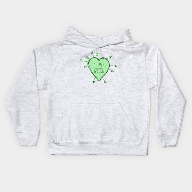 Oliver Queen - Heart with Green Arrows Doodle Kids Hoodie by FangirlFuel